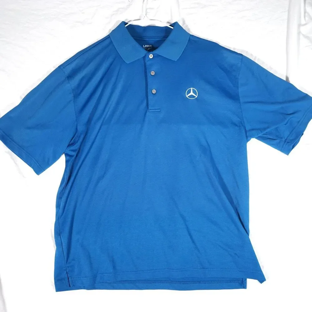 Mercedes-Benz Links Edition Polo Shirt Blue Embroidered Logo Men's Large